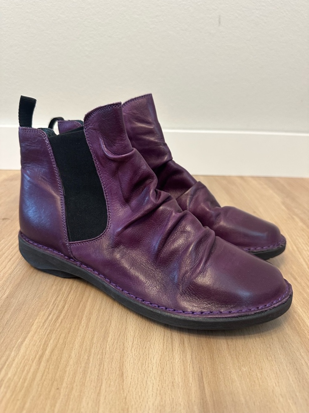 Miz Mooz Priscilla Eggplant Purple Leather Chelsea Booties
